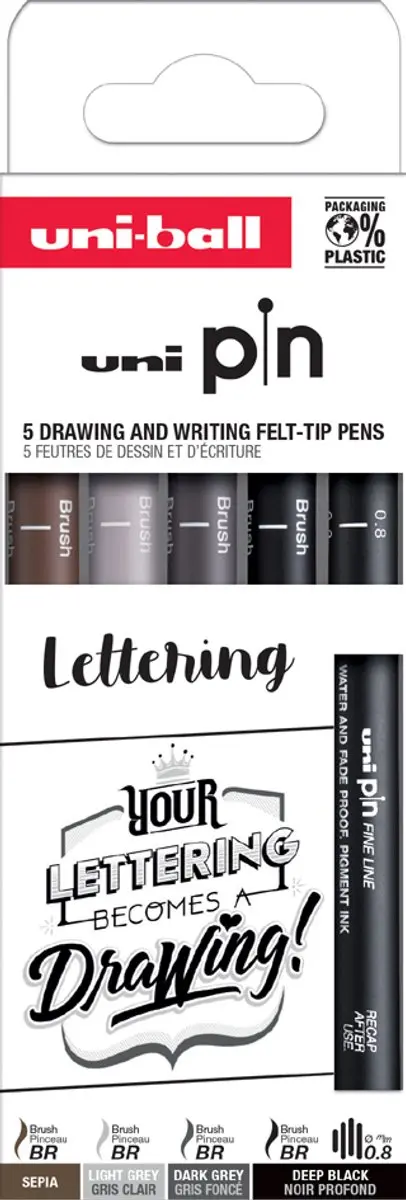 uni-ball Pin Calligraphy Fineliner - 5 Stuks - Assorti