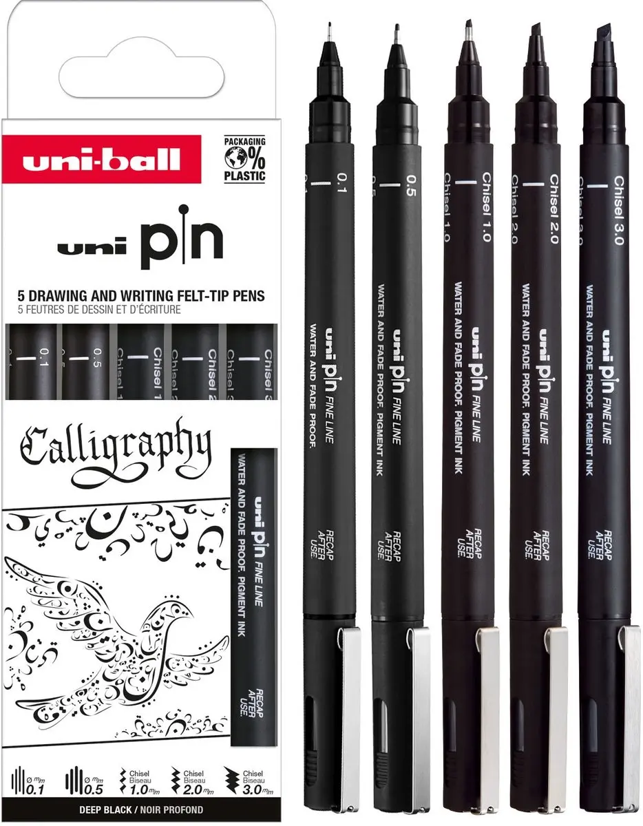 uni-ball Pin Calligraphy Fineliner - 5 Stuks - Assorti