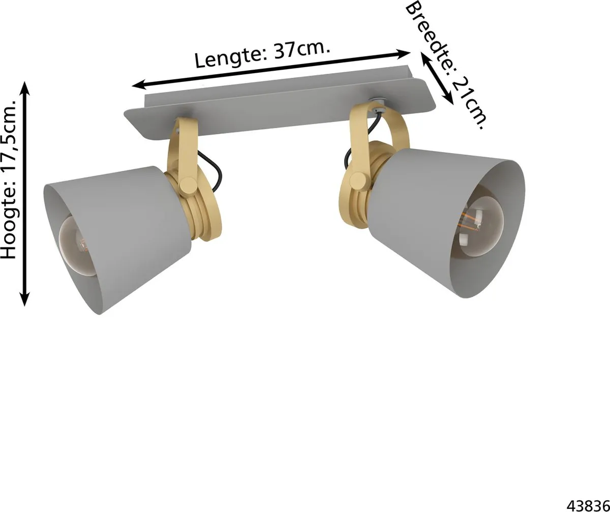 Eglo Twicken Spot E27 - 2 Lichtpunten 37cm Grijs/Goud - afbeelding 6 van 6