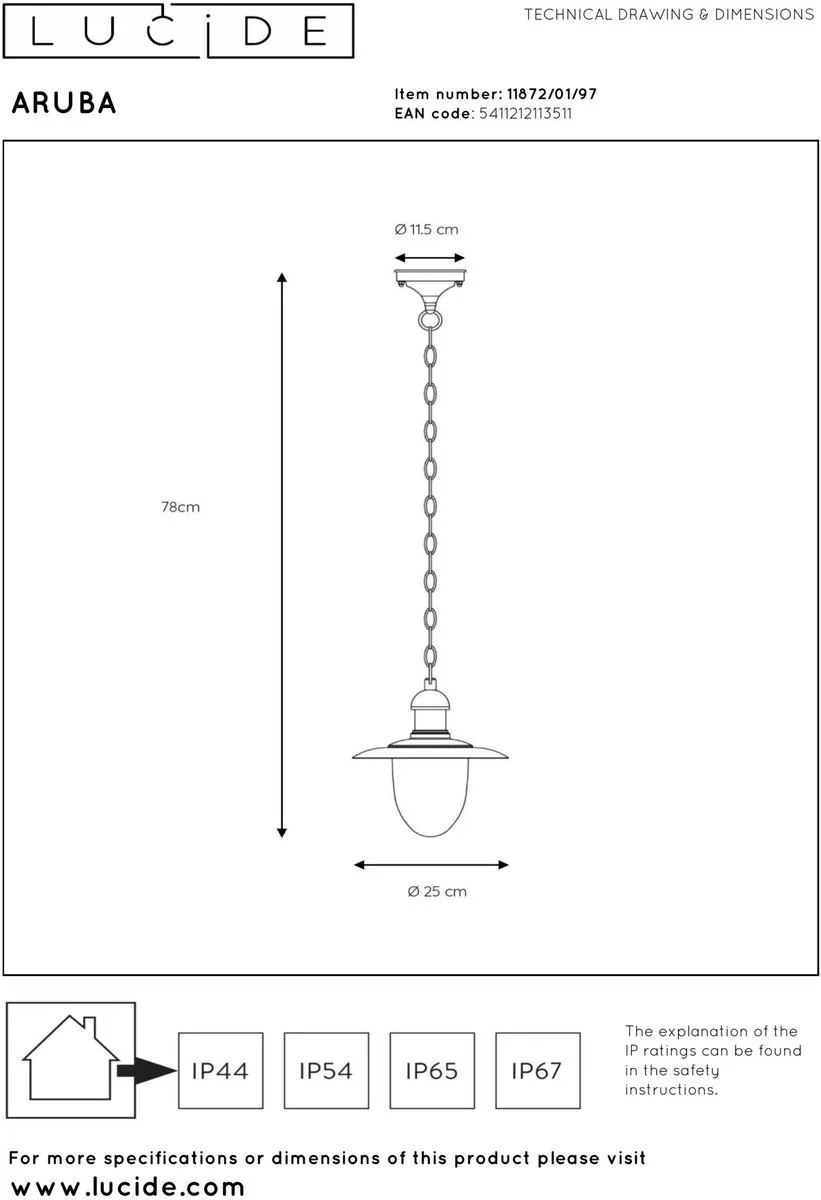 Lucide Aruba Hanglamp Ø25cm - 1xE27 - Roestbruin - afbeelding 6 van 6