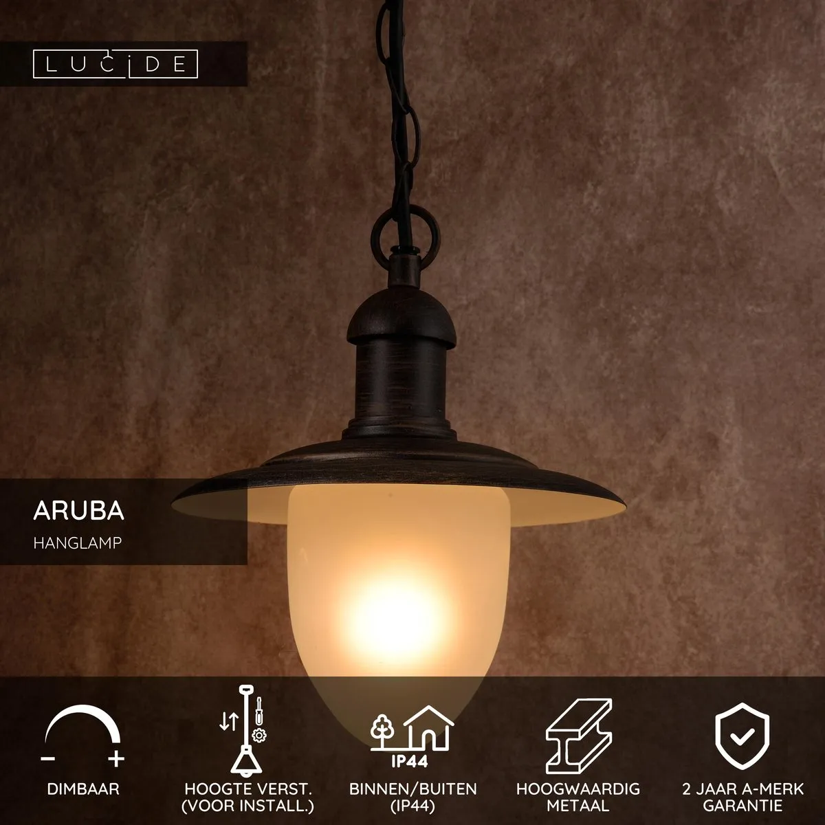Lucide Aruba Hanglamp Ø25cm - 1xE27 - Roestbruin