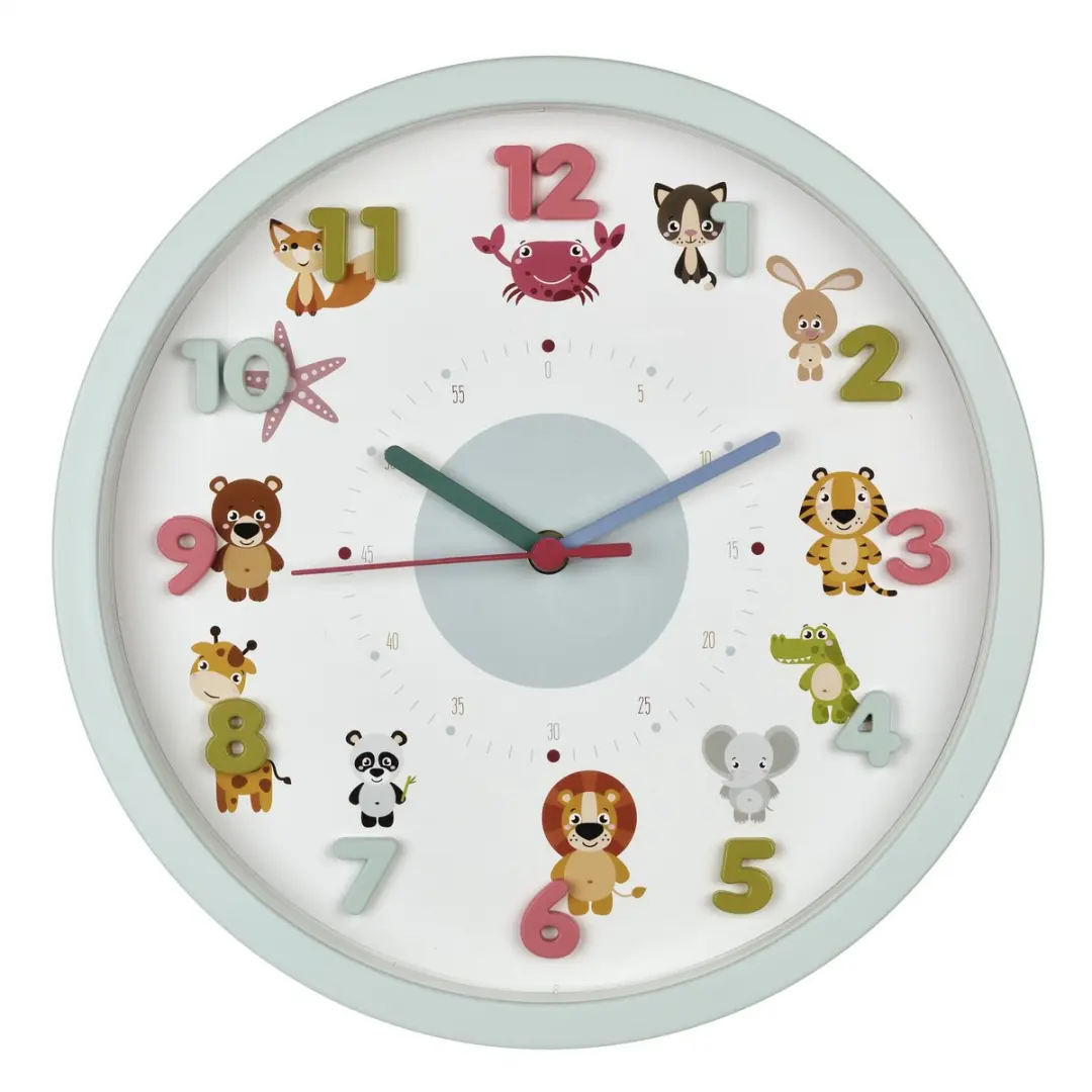 TFA Dostmann Kinderkamer Wandklok Dieren - Lichtblauw