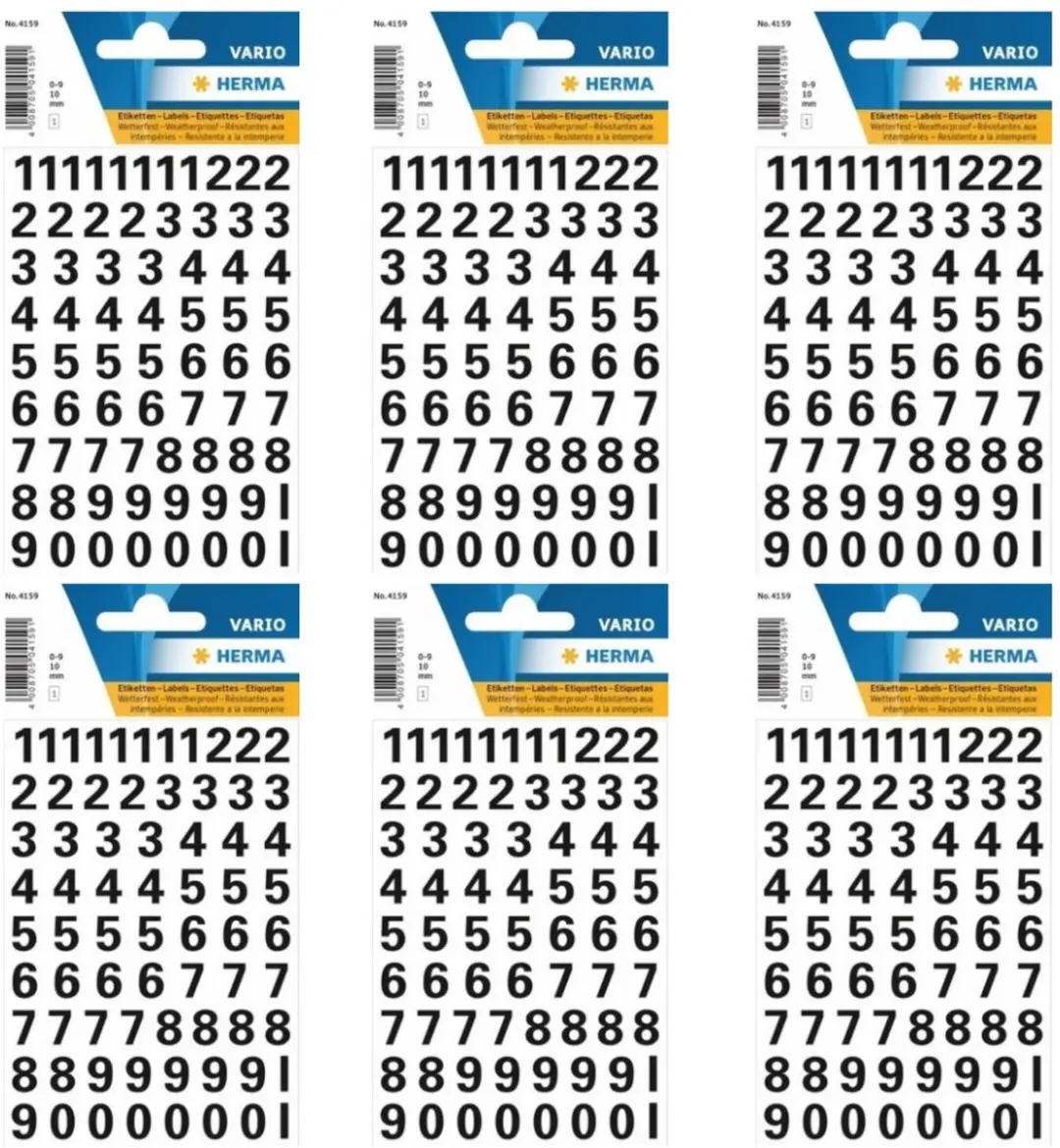 Herma Stickervel Cijfers 0-9 - 6 Vellen - Diep zwart - 10mm - Watervast