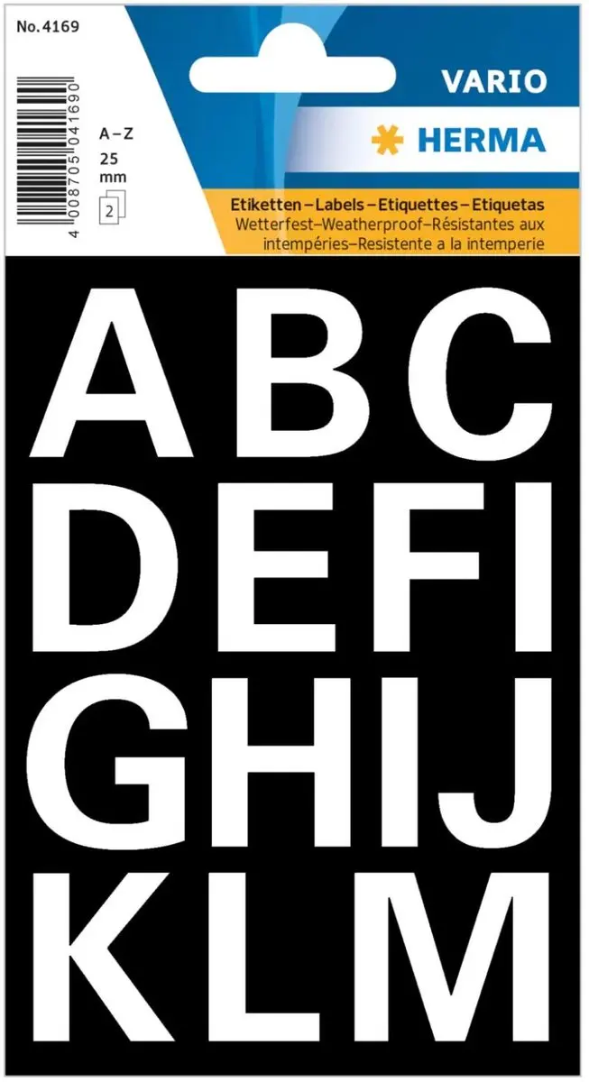 Herma Alfabet Stickers A-Z Mat Wit 25mm - 8 Vellen