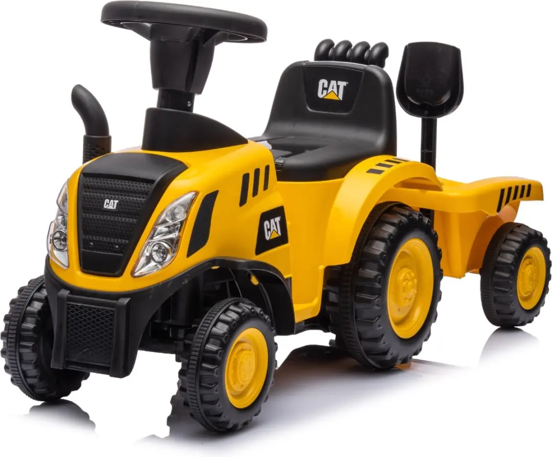 Eco Toys CAT Tractor Loopauto - Geel/Zwart - Met Aanhanger