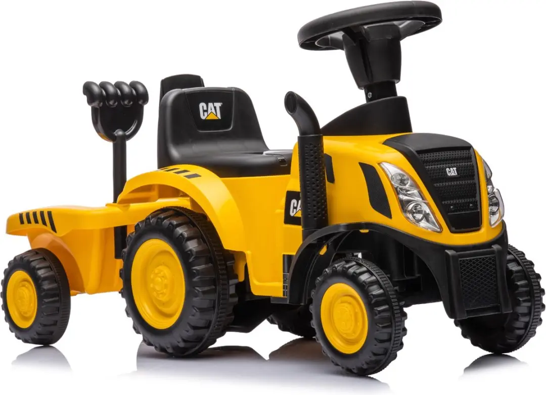Eco Toys CAT Tractor Loopauto - Geel/Zwart - Met Aanhanger