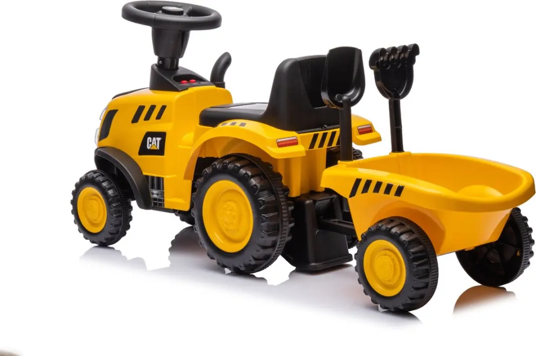 Eco Toys CAT Tractor Loopauto - Geel/Zwart - Met Aanhanger