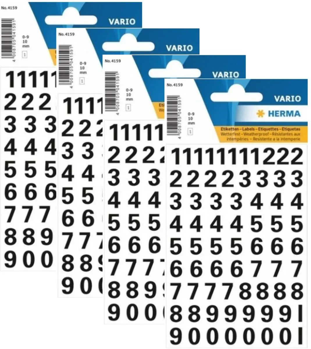 Herma Stickervel Cijfers 0-9 - 4 Vellen - Diep zwart - 10mm - Watervast
