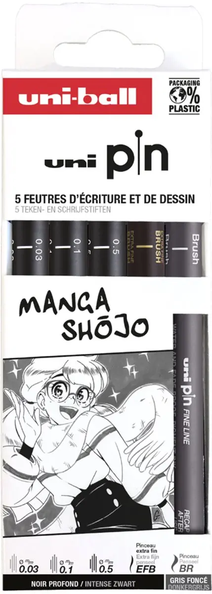 uni-ball Uni Pin Manga Fineliners - 5 Stuks Zwart