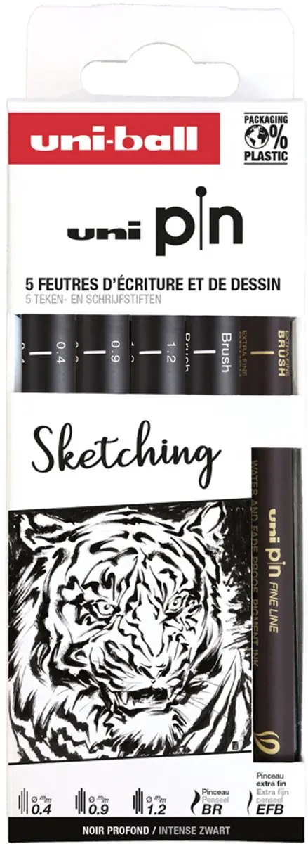 uni-ball Uni Pin Manga Fineliners - 5 Stuks Zwart