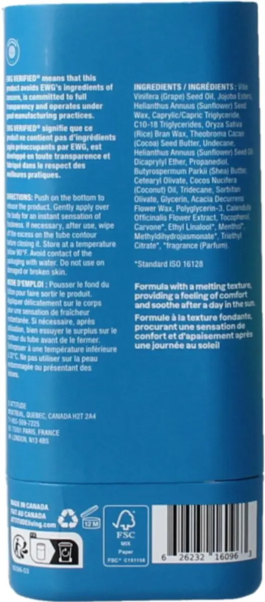 Attitude Sunly After Sun Stick SPF30 - 60ml Mint & Komkommer