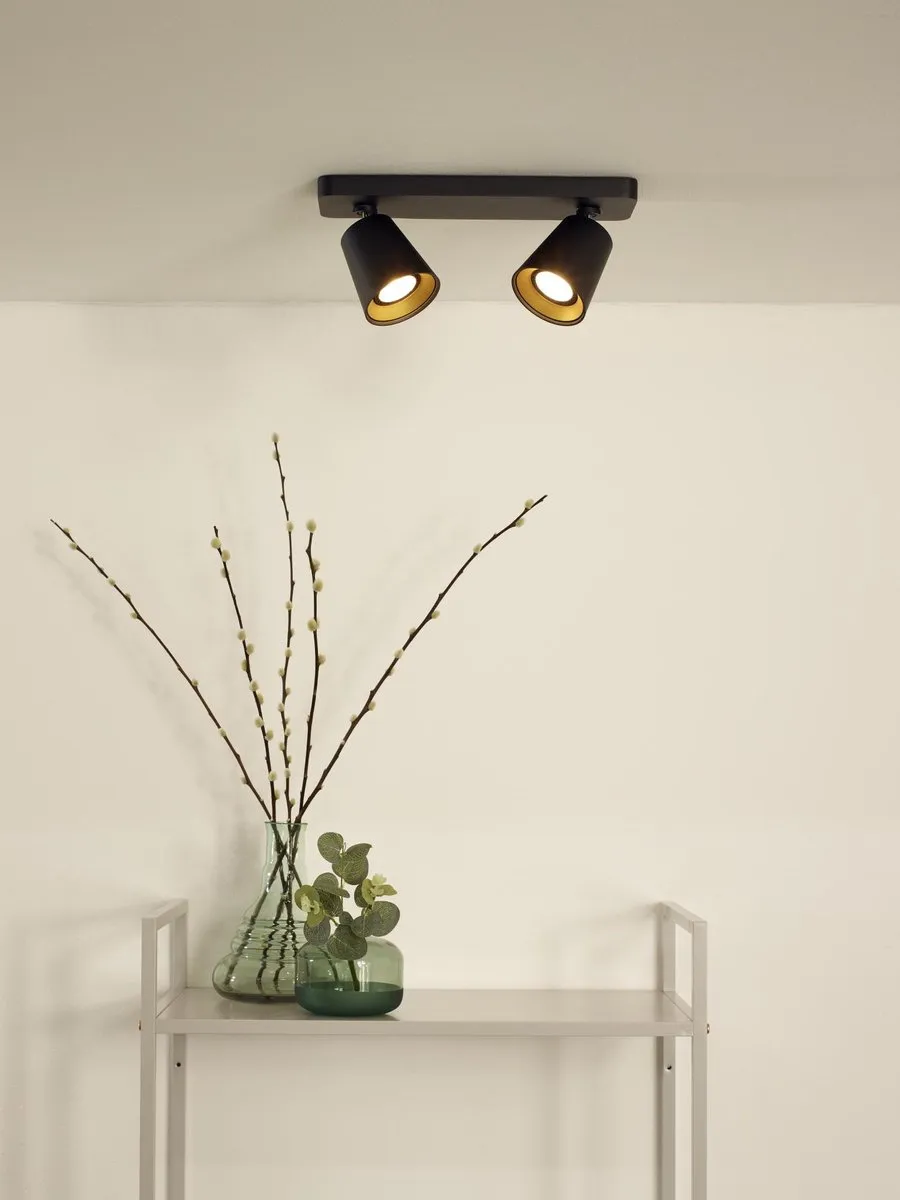 Lucide TurnOn Plafondspot LED Dim-to-Warm GU10 2x5W - Zwart
