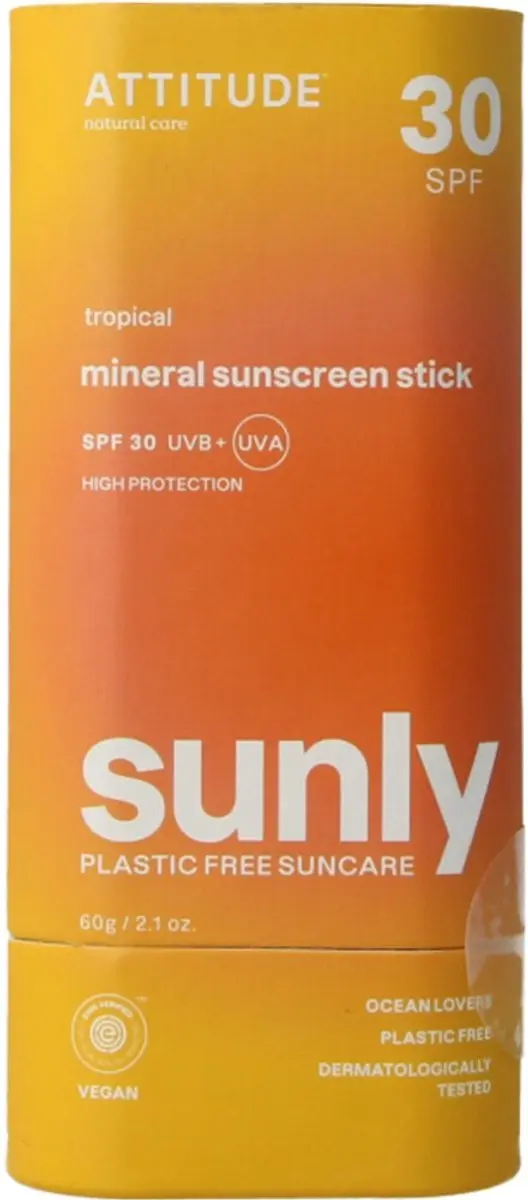 Attitude Sunly Zonnebrandstick SPF30 Tropisch 60ml