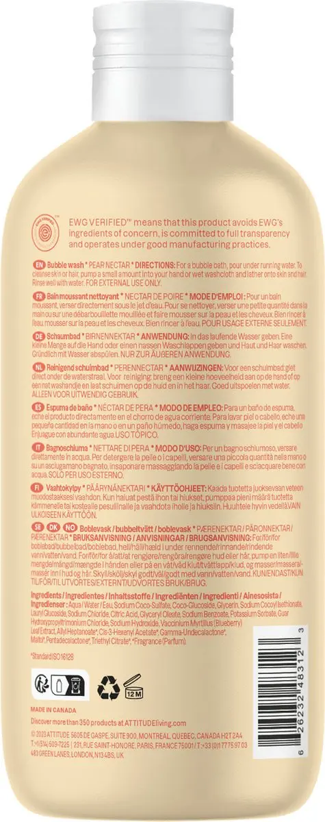 Attitude Baby Leaves Bubble Wash Pear Nectar 473ml
