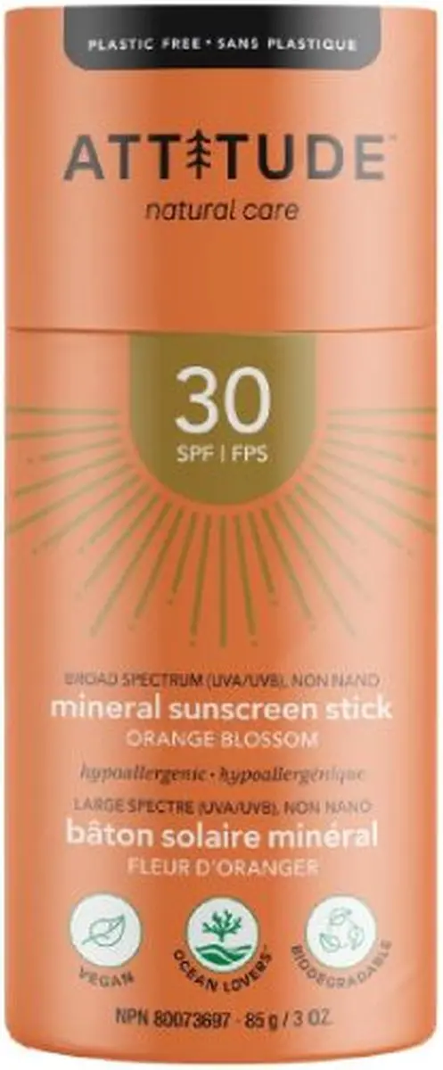 Attitude Sunly Zonnebrandstick SPF30 60g - Oranjebloesem