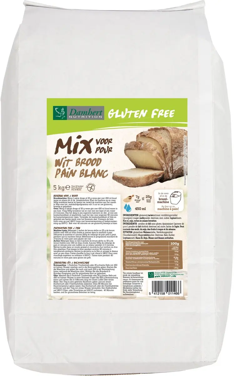 Damhert Glutenvrije Broodmix Wit 5000g