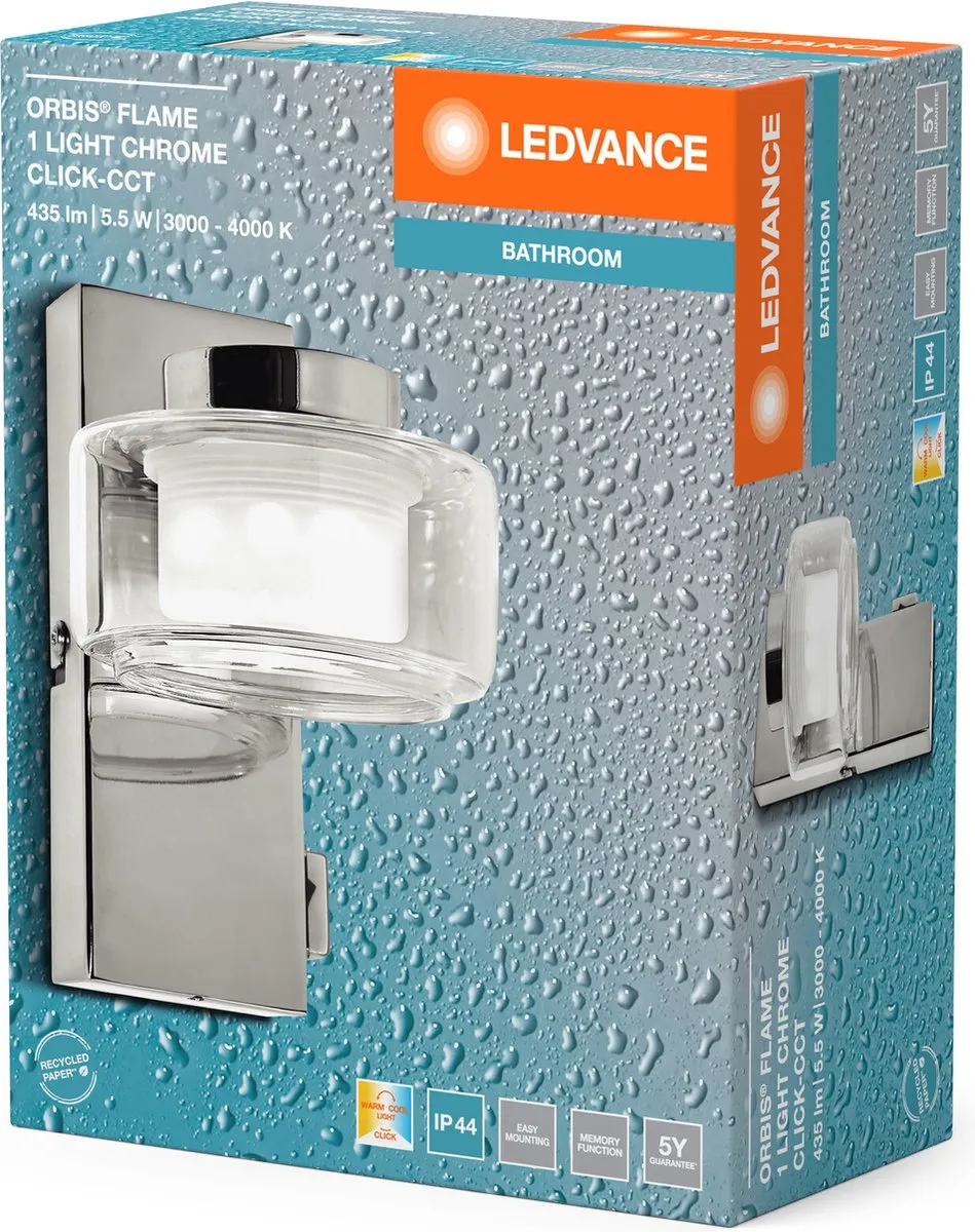 LEDVANCE Orbis Flame Wandlamp 5,5W 350lm IP44 - Chroom