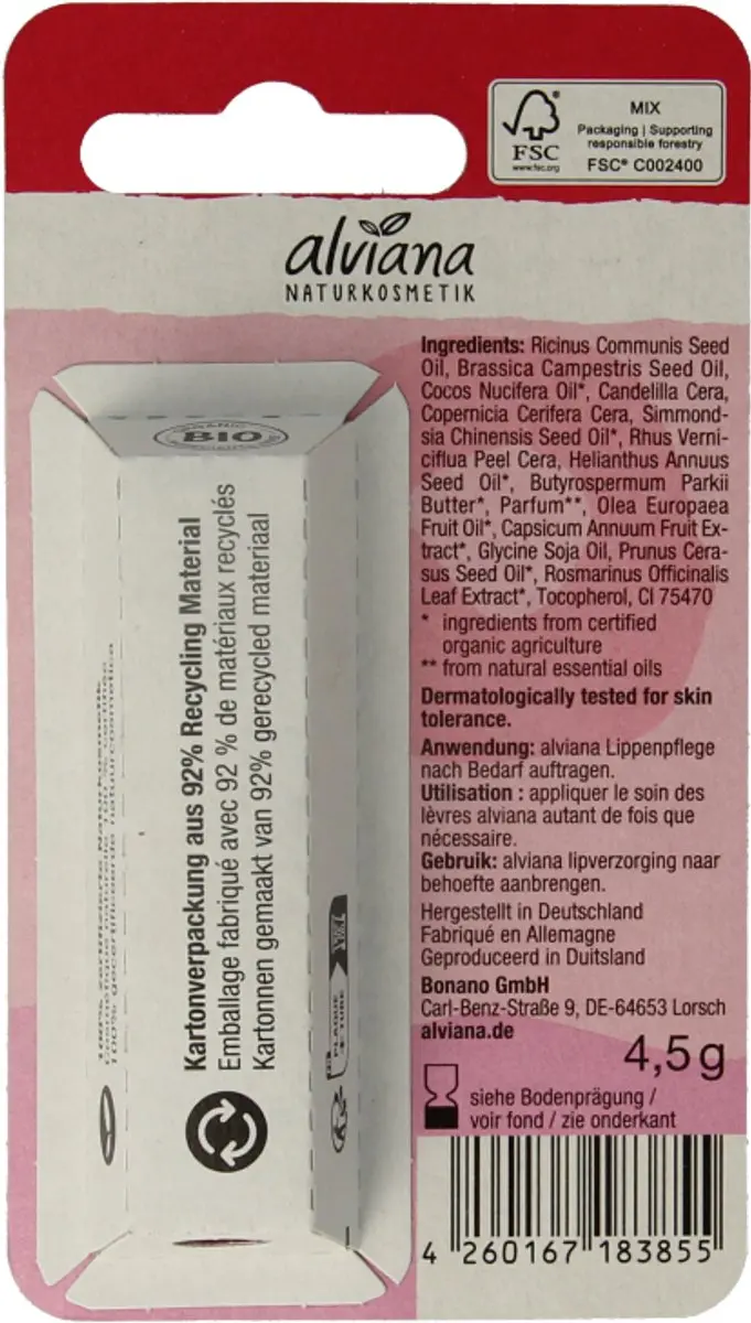 ALVIANA Lippenbalsem Shiny Red 4,5ml