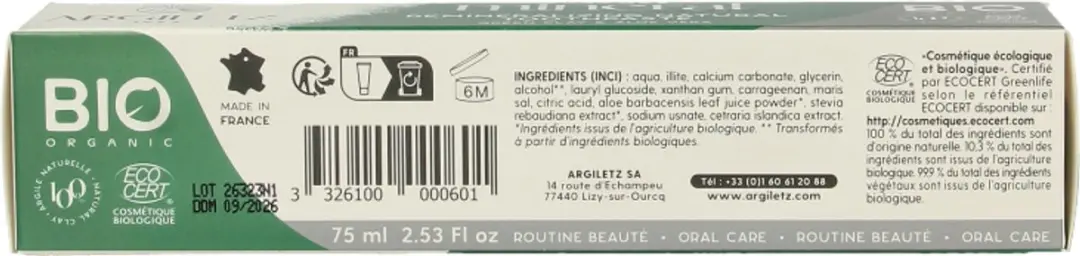 Argiletz Dentifrice Bio Aloe Vera 75ml