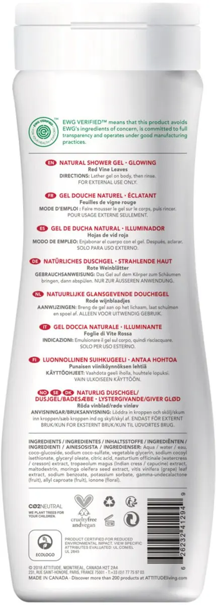 Attitude Super Leaves Glowing Red Vine Douchegel 473ml
