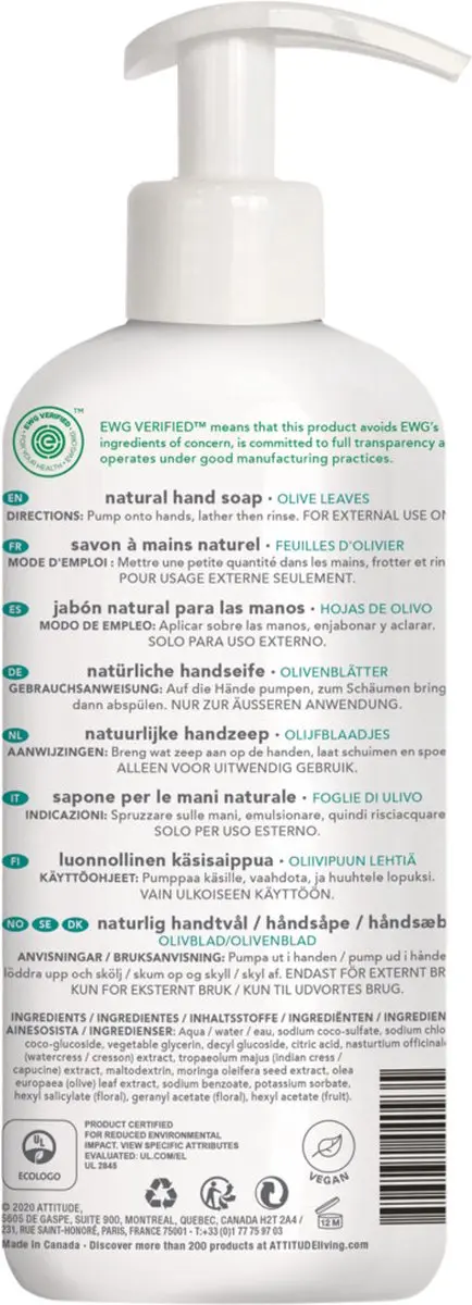 Attitude Natuurlijke Handzeep Olive Leaves 473ml