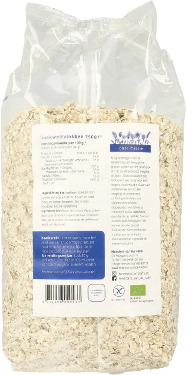 De Halm Biologische Boekweitvlokken 750g