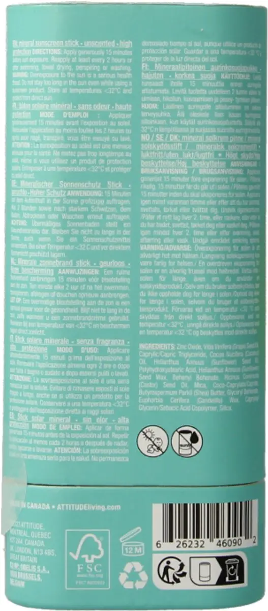 Attitude Sunly Zonnebrandstick SPF30 - 60g