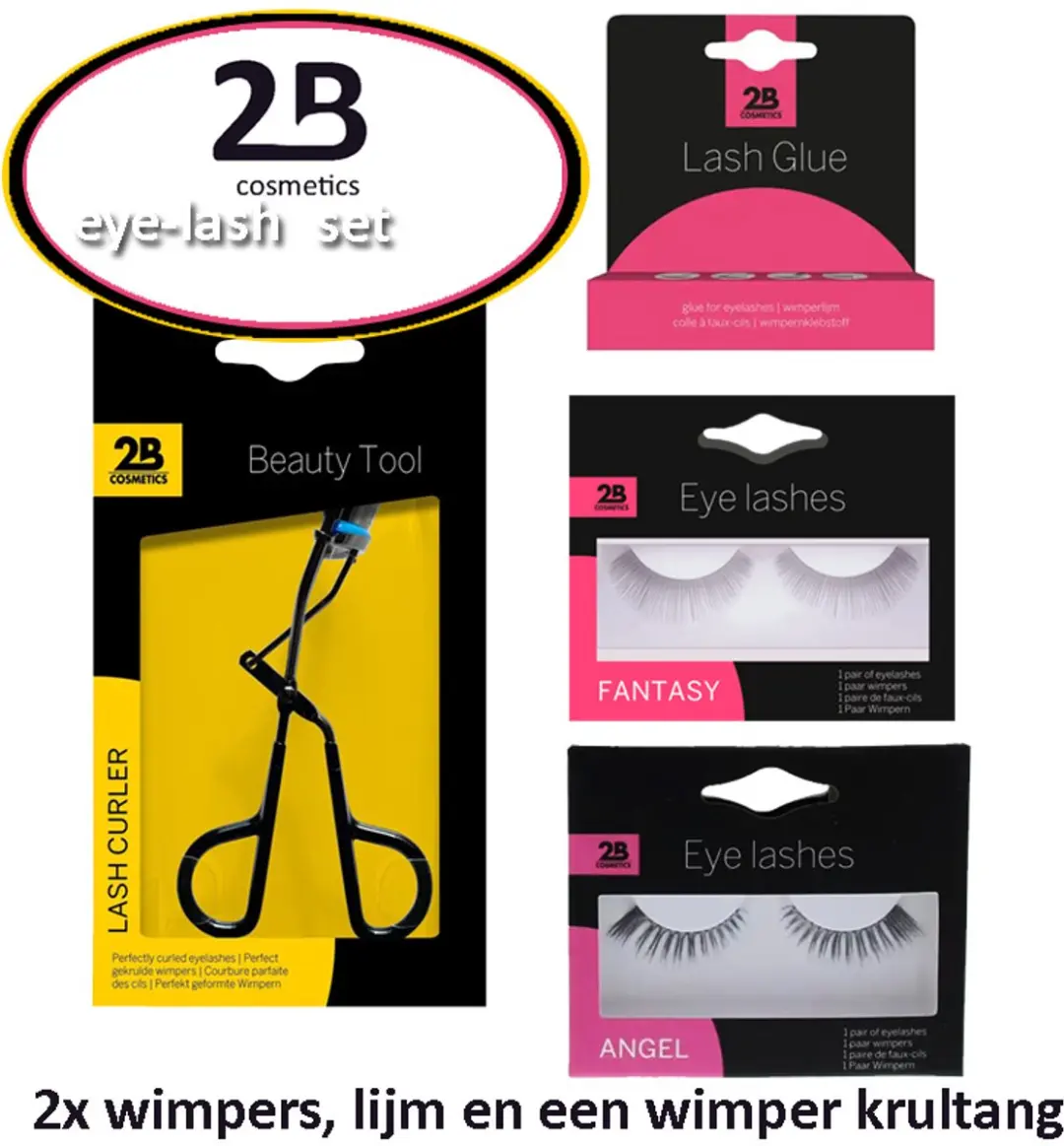 2B Set Wimperverzorging - 2x Eyelash Angel & Fantasy + Lijm + Krultang - Zwart