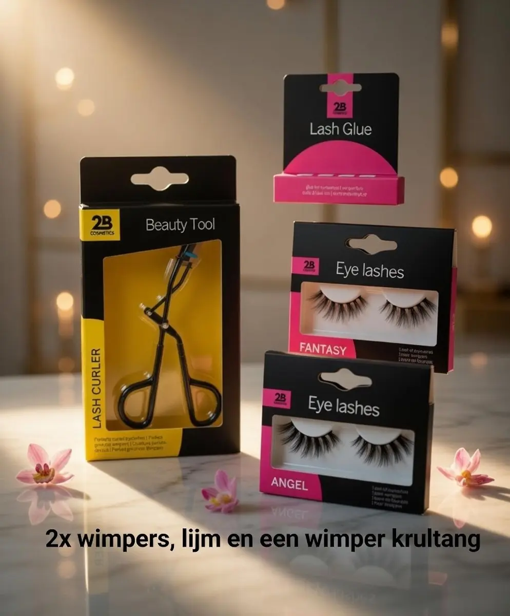 2B Set Wimperverzorging - 2x Eyelash Angel & Fantasy + Lijm + Krultang - Zwart