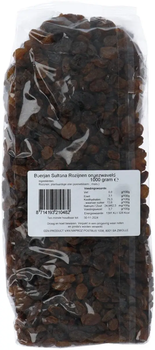 Boerjan Sultana Rozijnen Ongezwaveld 1kg