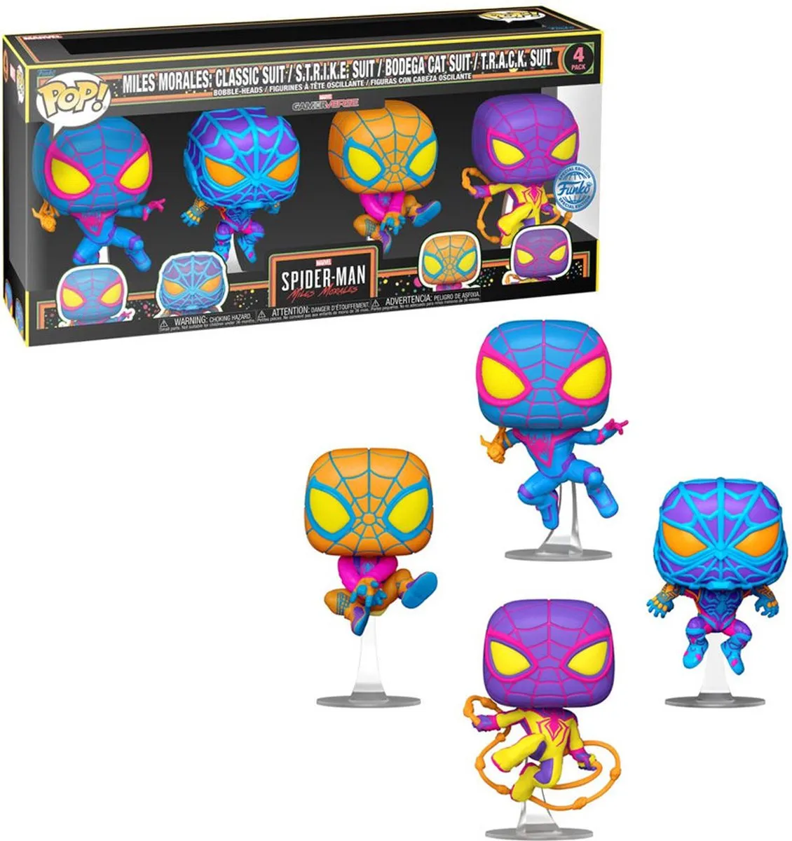 Funko Pop! Marvel Miles Morales Blacklight US Exclusive 4-Pack
