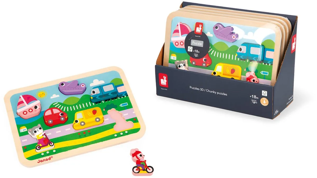 Janod Chunky Puzzel Voertuigen 7-delig - 18+ maanden
