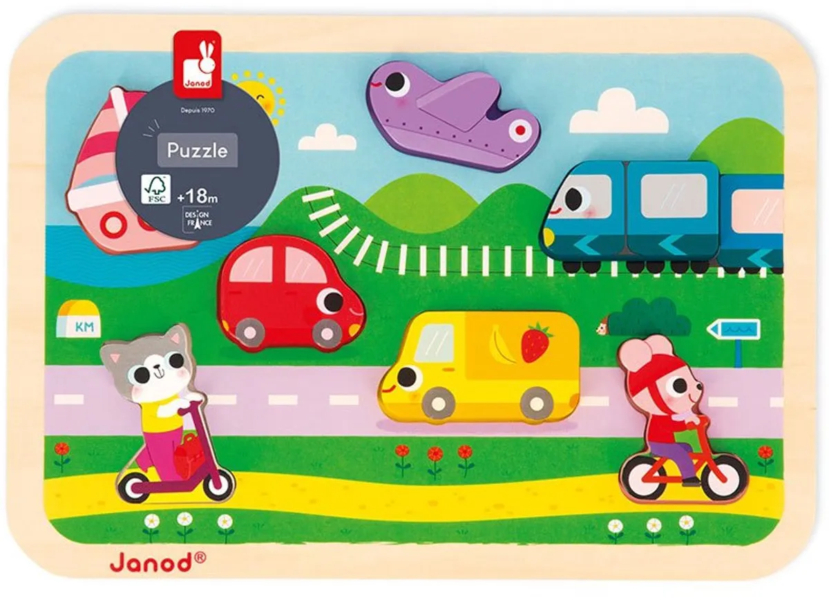 Janod Chunky Puzzel Voertuigen 7-delig - 18+ maanden
