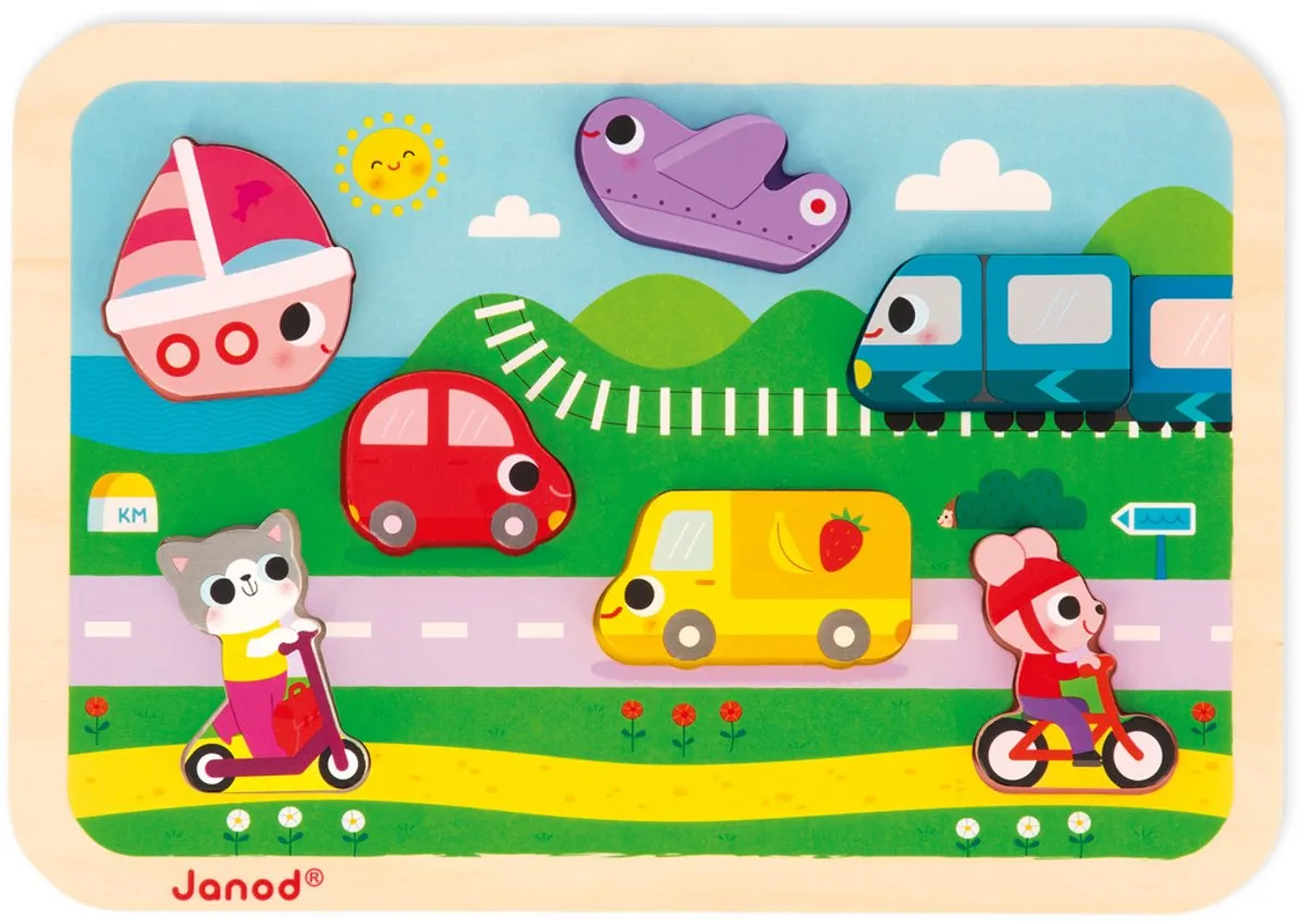 Janod Chunky Puzzel Voertuigen 7-delig - 18+ maanden - afbeelding 6 van 6
