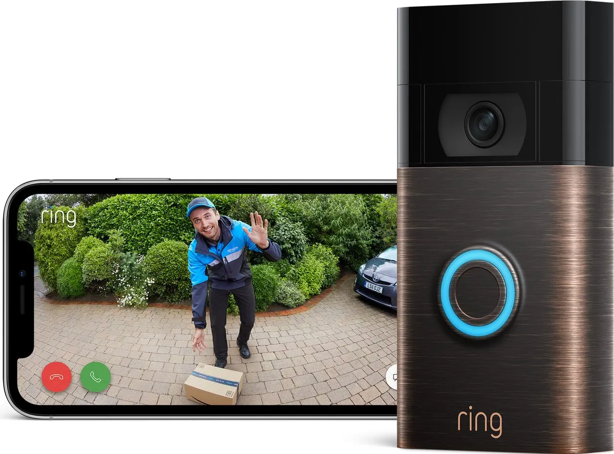 Ring Video Deurbel (2de generatie) - Batterij - 1080p HD-video - Venetiaans Brons