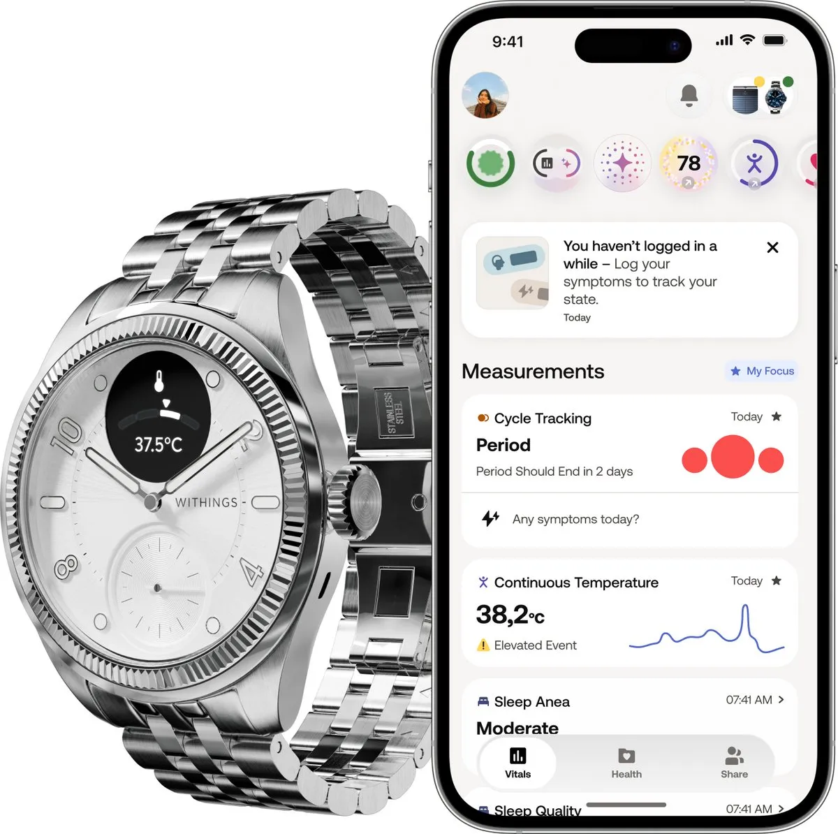 Withings ScanWatch Nova Brilliant 39mm - Titanium Grijs