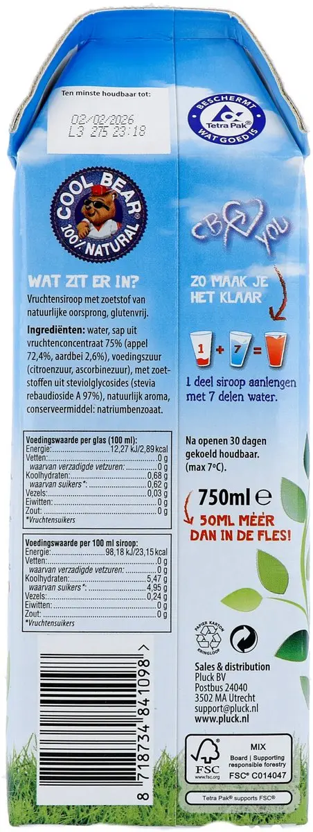 Cool Bear Vruchtensiroop Aardbei & Appel 750ml