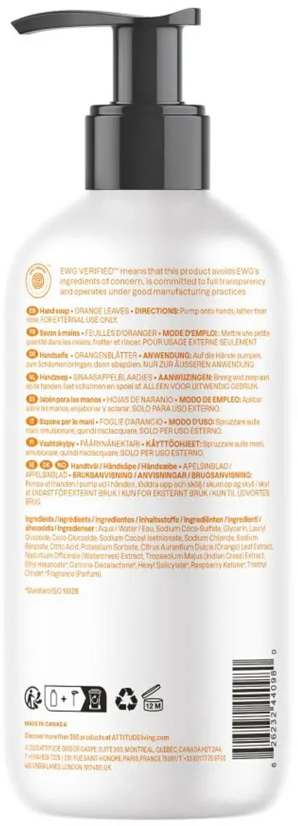 Attitude Natuurlijke Handzeep Orange Leaves 473ml