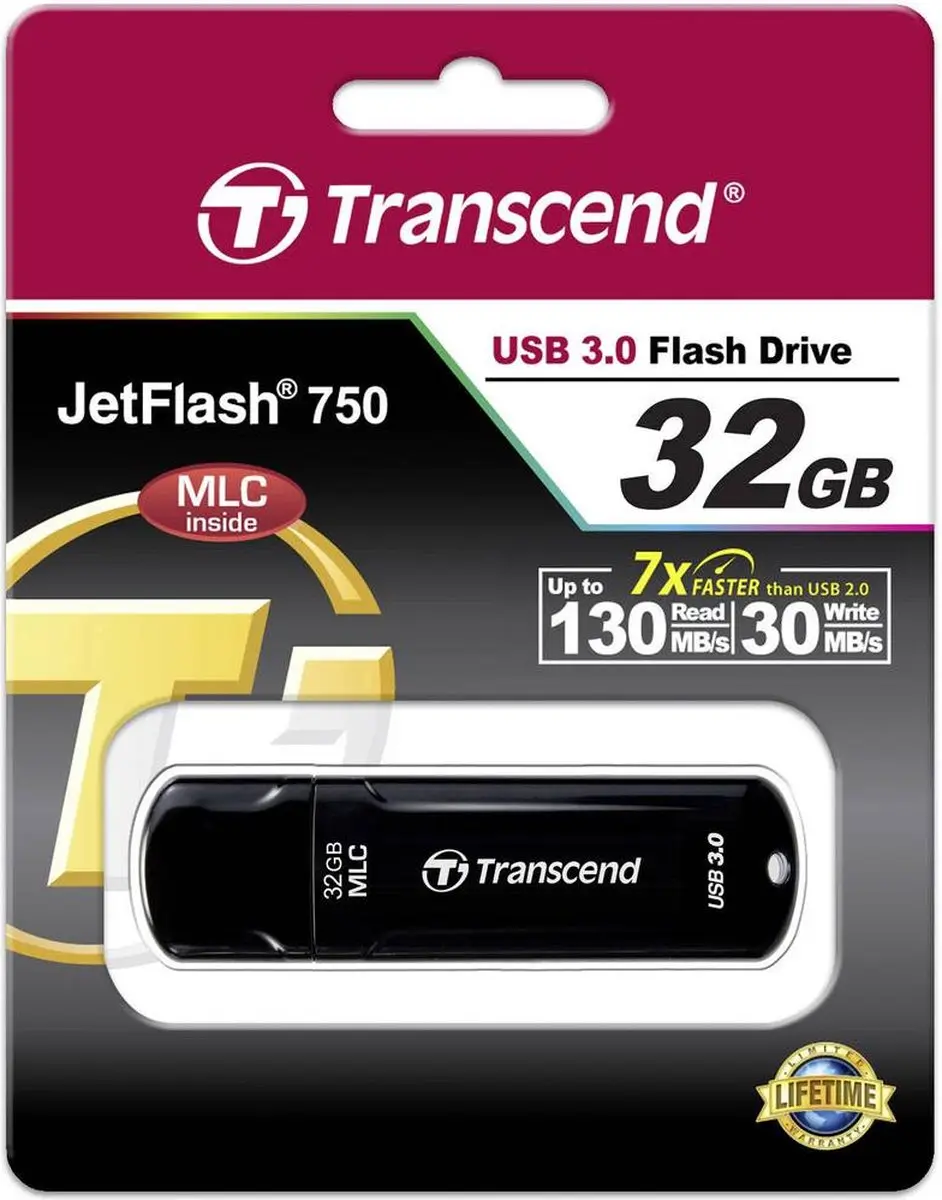 Transcend JetFlash 750K TS32GJF750K USB Flash Drive 32GB - Zwart