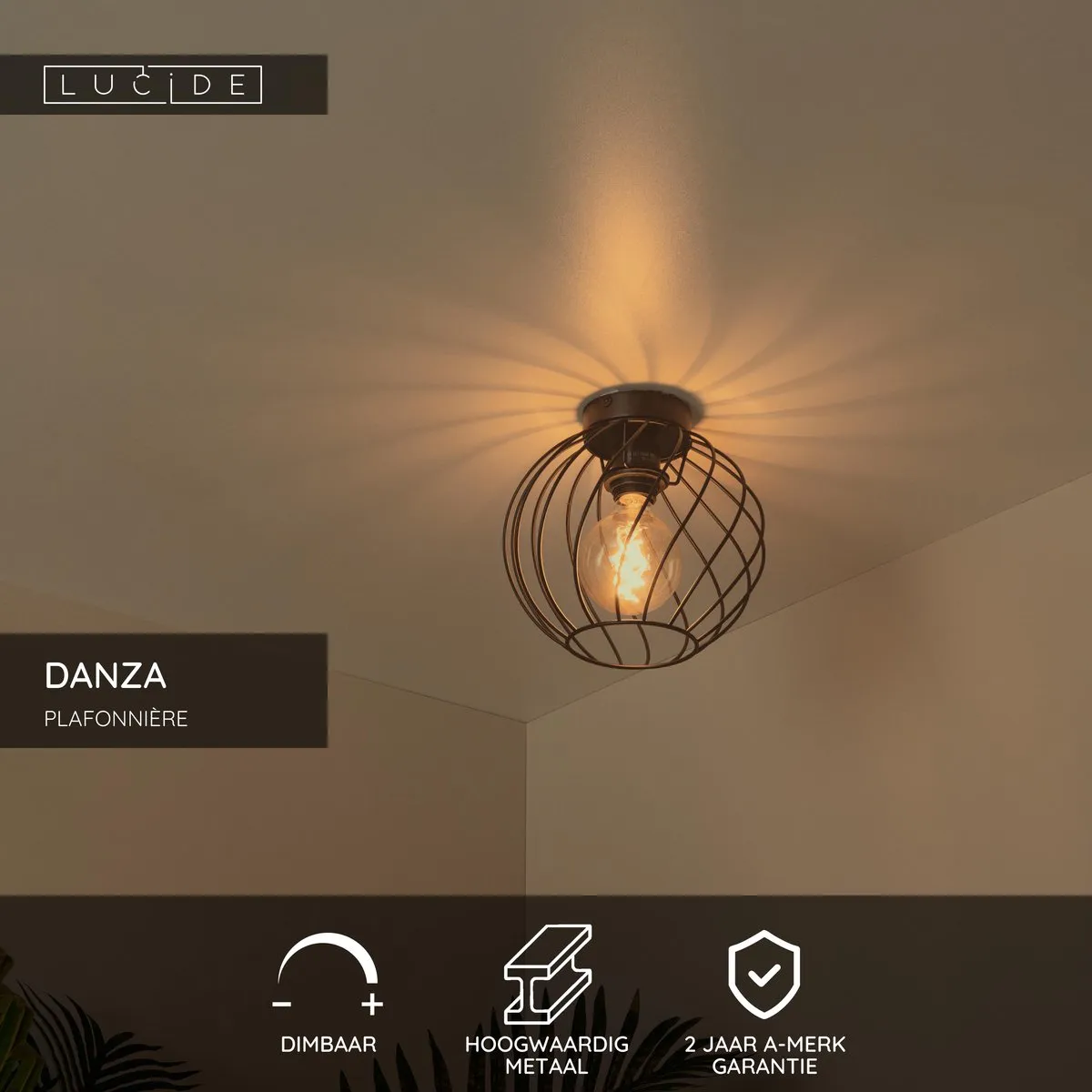 Lucide Danza Plafondlamp Ø25cm - 1xE27 - Zwart