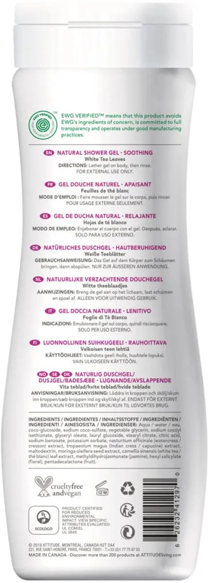 Attitude Super Leaves Douchegel 473ml - Kalmerend Witte Thee