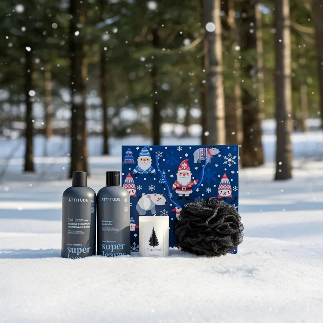 Attitude Men Kerstset 4-delig - Shampoo/Conditioner + Douchegel + Kaars + Puff