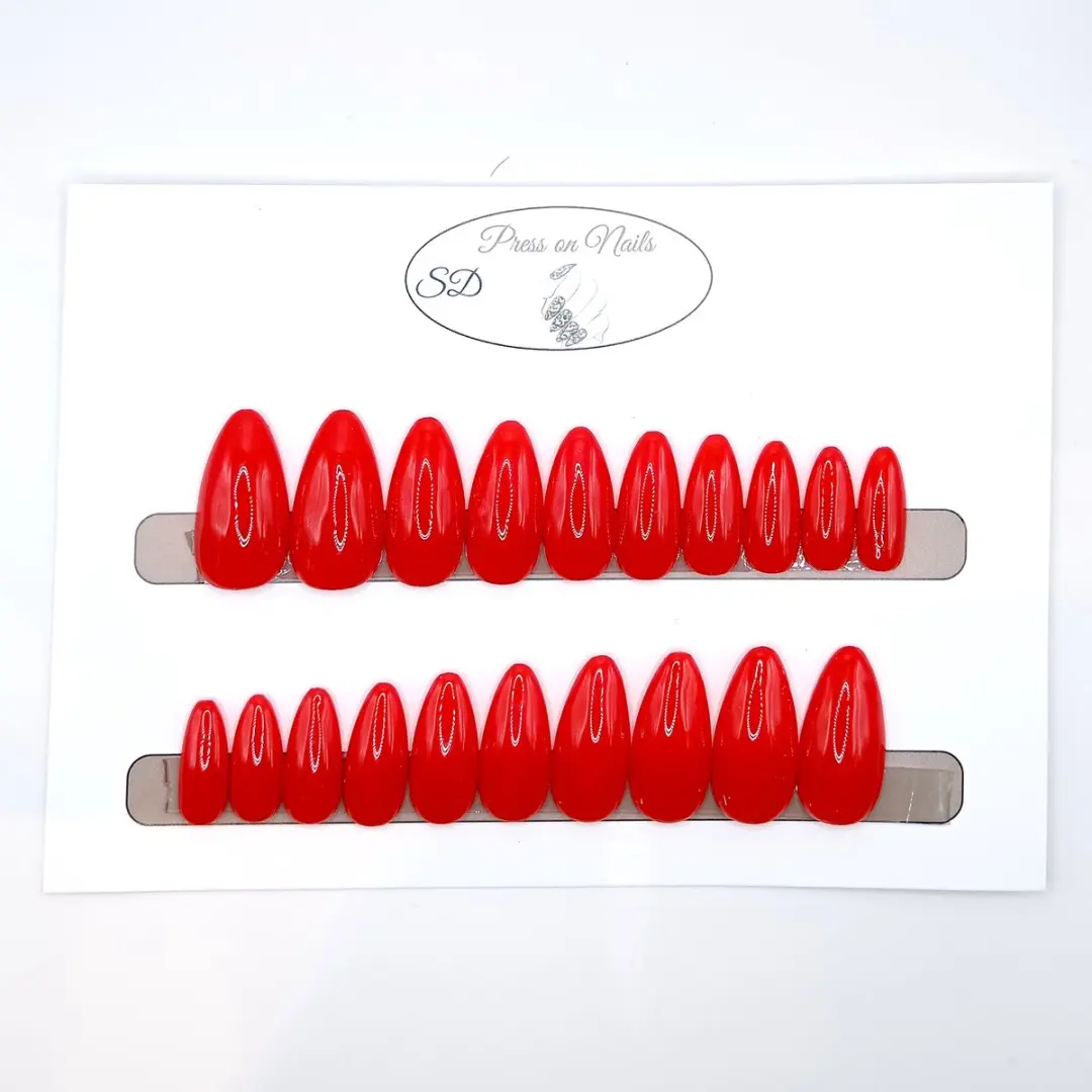 SD Press on Nails B-114 Plaknagels Stiletto Rood