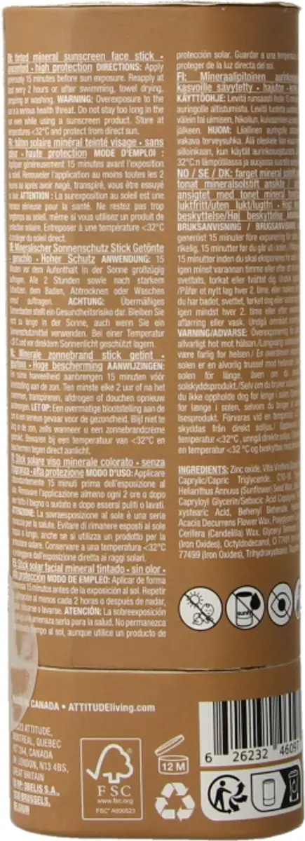 Attitude Sunly Getinte Gezichtsstick SPF30 - 20ml