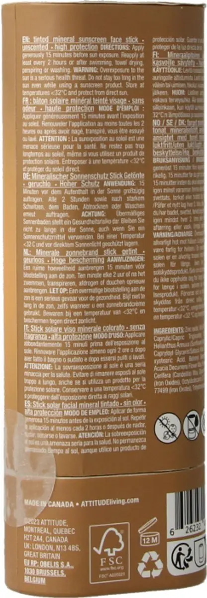 Attitude Sunly Getinte Gezichtsstick SPF30 - 20ml