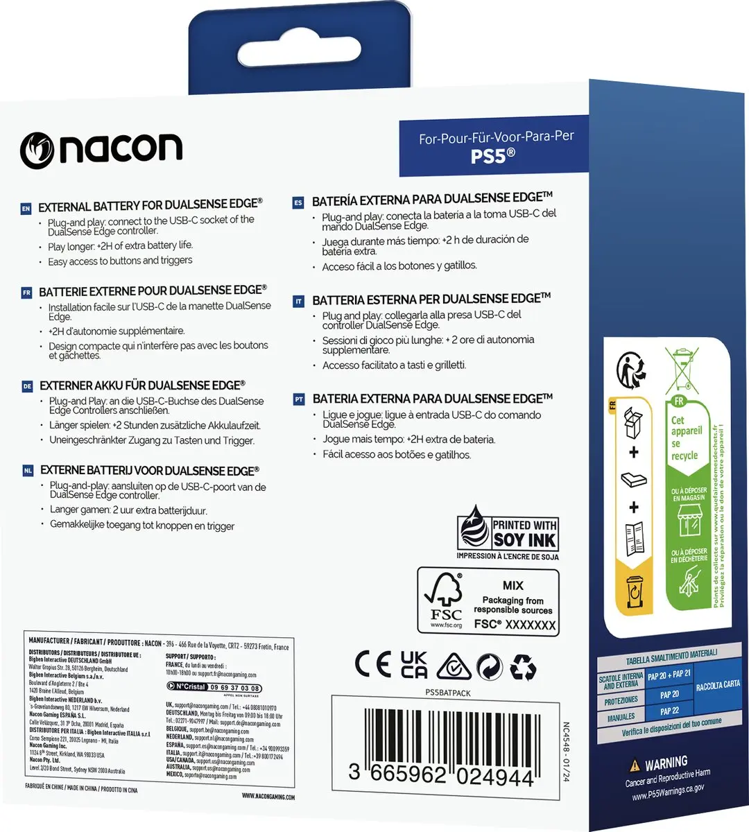 Nacon Externe Batterij PS5BATPACK DualSense Edge - 1000mAh - Zwart