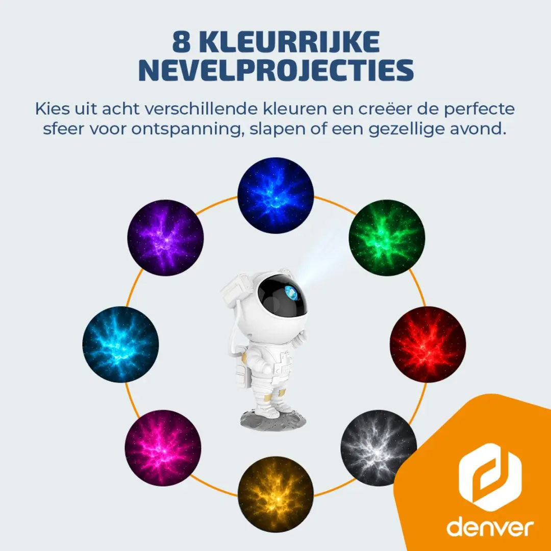 Denver Astronaut Galaxy Projector FL34 - Nachtlampje - RGB - 8 Kleuren