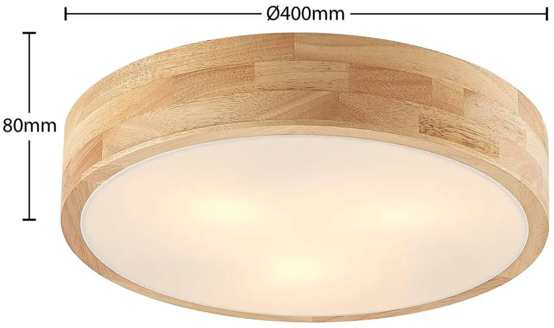 Lindby Plafondlamp Hout 3-Lichts E27 - 40cm - Licht Hout/Wit