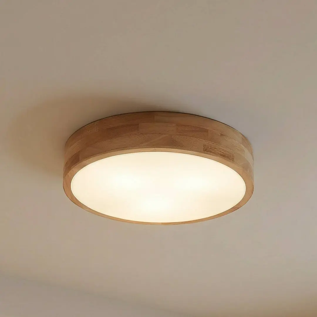 Lindby Plafondlamp Hout 3-Lichts E27 - 40cm - Licht Hout/Wit