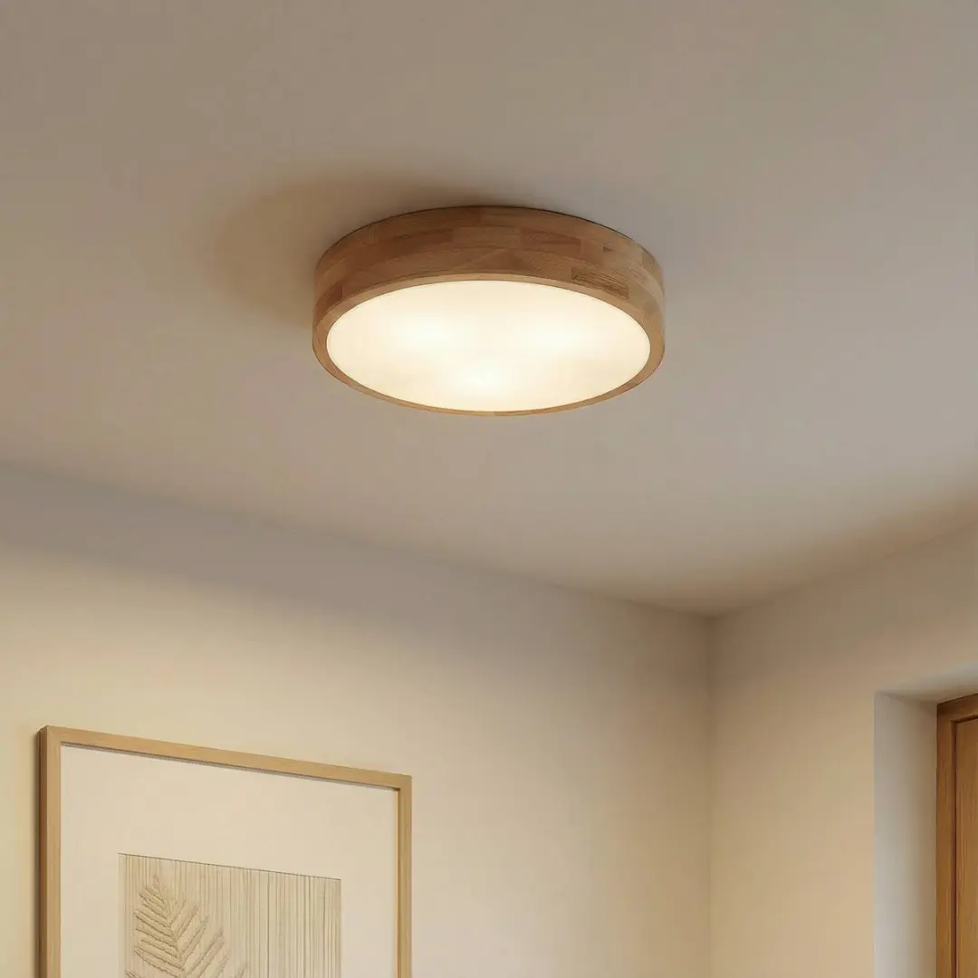 Lindby Plafondlamp Hout 3-Lichts E27 - 40cm - Licht Hout/Wit